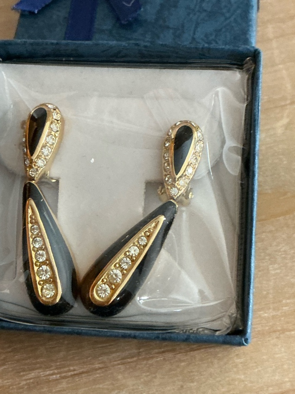 Dior Black & Gold Teardrop Crystal-Trim Earrings Matching Ring Sold Separately